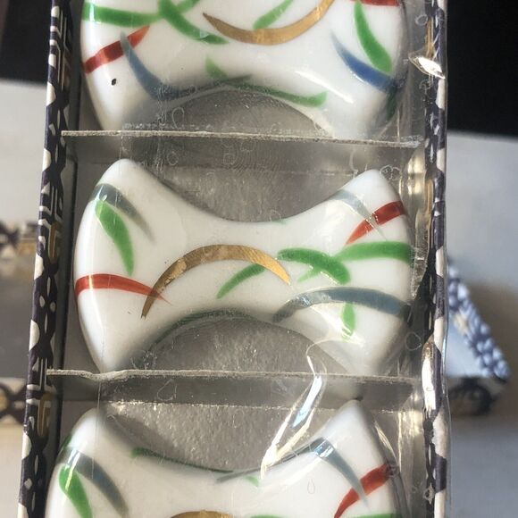 Ceramic Knife Chopstick Sushi Rests Abstract Painted Japanese Set of 5 New w/Box - Picture 3 of 10